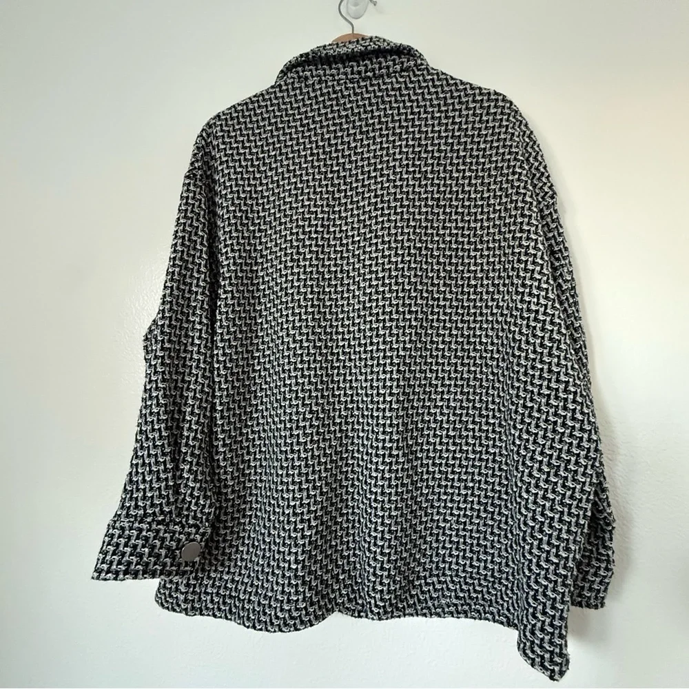 Zara Italian fabric Textured tweed Blazer White Black oversized size M - Picture 7 of 8